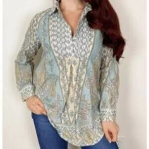 Soft Surroundings Tunic Top Womens Large Green Floral Paisley Tabitha Beachy
